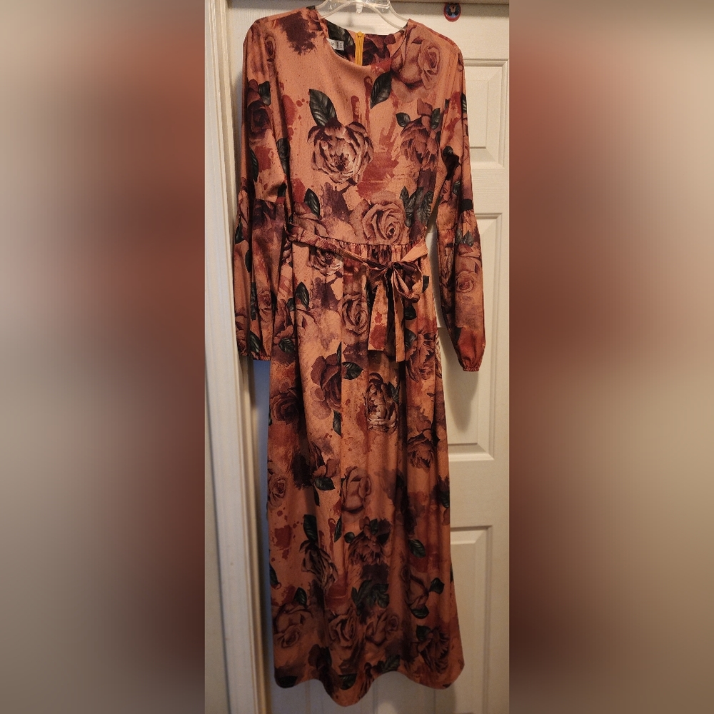 Tavin mustard yellow floral maxi dress with puffed long sleeves